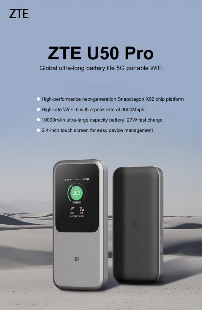 Bộ phát WiFi Di động ZTE U50 Pro 5G với Qualcomm SDX62, WiFi 6 2.4G/5G AX3600, Điểm phát sóng không dây 4G với Pin dự phòng 10000mAh 0